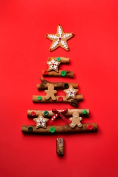 Christmas Tree on Red Holiday Background