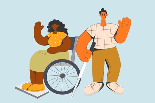 Happy optimistic disabled people enjoy everyday life