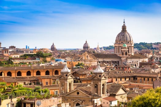 ROME, ITALY- CIRCA AUGUST 2020: panoramic cityscape with blue sky and clouds
