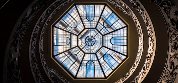 ROME, ITALY - CIRCA SEPTEMBER 2020: the famous spiral staircase with double helix made by Giuseppe Momo in 1932. Vatican Museum.