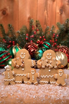 Gingerbread Family of 6 kids on Holiday Christmas Background