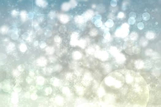 Abstract blurred festive delicate winter christmas or Happy New Year background with shiny blue green and white bokeh lighted circles stars. Space for your design. Card concept.