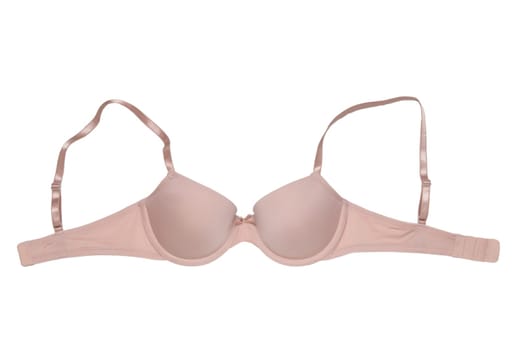 Bra isolated. Closeup of beautiful female stylish flesh colored brassiere with straps isolated on a white background. Fashionable sexy women underwear.