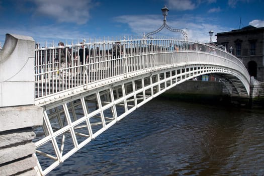 The River Liffey Ha penny Bridge in Dublin Republic of Ireland