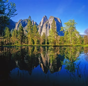 Reflection in water in Yosemite National Park, California