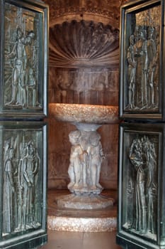 Baptismal font in the Cathedral of St. James in Sibenik, Croatia