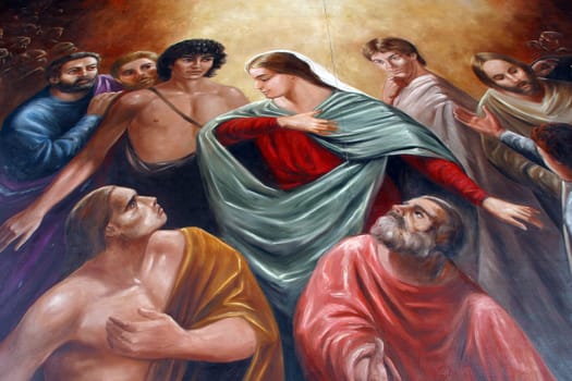 Altarpiece on a high altar in the parish church of the Holy Spirit in Staglisce, Zagreb, Croatia