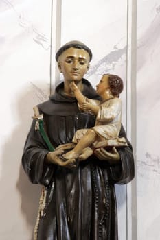 Saint Anthony, statue on the Saint Anthony of Padua altar in the Church of Saint Barbara in Carevdar, Croatia