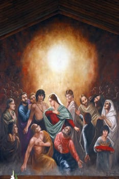 Altarpiece on a high altar in the parish church of the Holy Spirit in Staglisce, Zagreb, Croatia