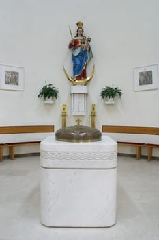 Baptismal font in the parish church of St. Paul in Retkovec, Zagreb, Croatia