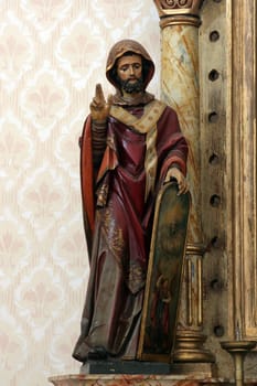 Saint Methodius, statue on the Virgin Mary altar in the Church of Saint Barbara in Carevdar, Croatia