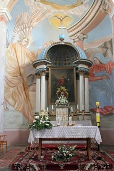 Main altar in the Church of Saint Barbara in Carevdar, Croatia