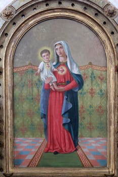 Immaculate Heart of Mary, altarpiece on the Virgin Mary altar in the Church of Saint Barbara in Carevdar, Croatia