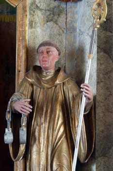 St. Leonard, a statue on the altar of Saint Valentine in the Church of the Visitation of the Virgin Mary in Vinagora, Croatia