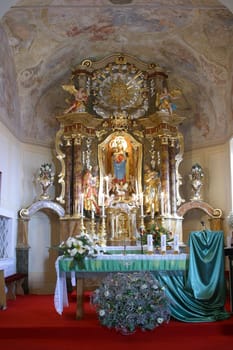 The high altar in the Church of the Visitation of the Virgin Mary in Vinagora, Croatia