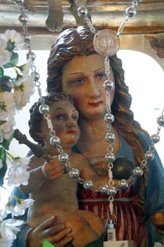 Virgin Mary with baby Jesus statue in the Church of the Visitation of the Virgin Mary in Vinagora, Croatia