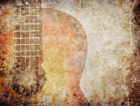 Grunge background with red guitar