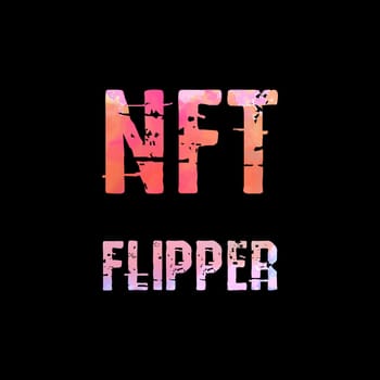 NFT flipper text art design for printing. Trendy typography illustration, Non Fungible Token hipster style. Gift for crypto currency geeks and blockchain nerds