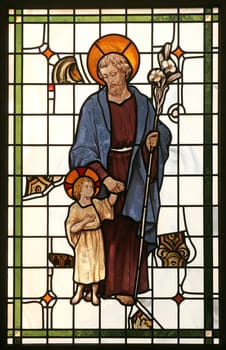 Saint Joseph, stained glass window in the Church of Saint Anne in Bjelovar, Croatia
