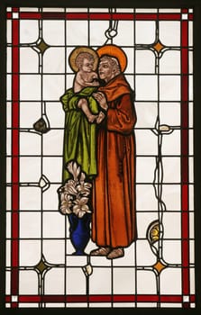Saint Anthony of Padua, stained glass window in the Church of Saint Anne in Bjelovar, Croatia