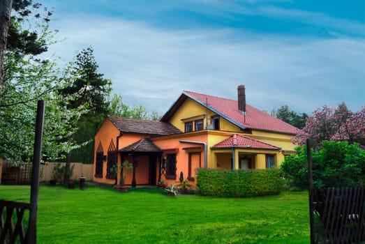 Residental house with green lawn