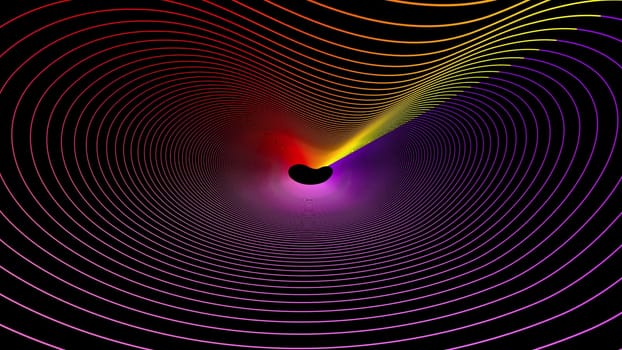 Geometric ovals with vivid 3d render gradient. Digital acoustic synthesizer with circular music textures. Futuristic image of galaxy with energy waves of frequencies.
