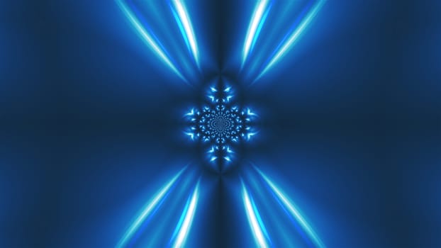 Computer generated fractal blue kaleidoscopic background of twinkling blue lights, 3d rendering