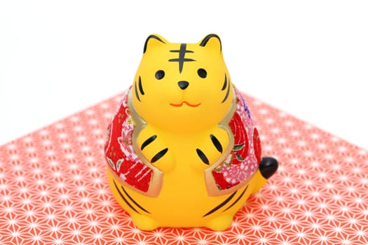 Dolls of Tora Tiger. Japanese new year card. Japanese new year tiger object