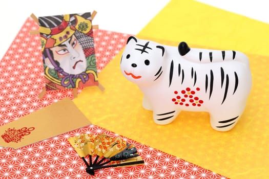 KAGAWA, JAPAN - Nov 11: Dolls of Tora Tiger. Japanese new year card. Japanese new year tiger object.