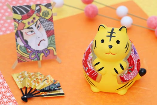 KAGAWA, JAPAN - Nov 11: Dolls of Tora Tiger. Japanese new year card. Japanese new year tiger object.