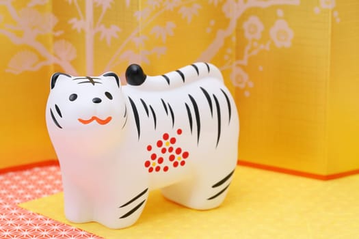Dolls of Tora Tiger. Japanese new year card. Japanese new year tiger object