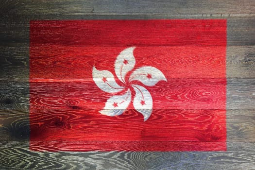 A Hong kong flag on rustic old wood surface background