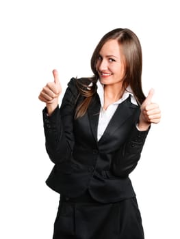 Happy business woman isolated over white
