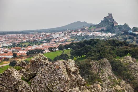 Luna Castle on winter season. View taken from San Blas Craig. Alburquerque, Extremadura, Spain