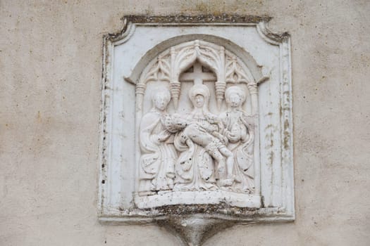 Church Santa Maria del Mercado. Alabaster relief depicts Christs descent. Alburquerque, Extremadura, Spain
