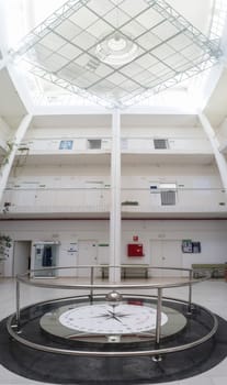 Badajoz, Spain - Sept 16th, 2019: Foucault pendulum at Faculty of Science. University of Extremadura, Badajoz Campus
