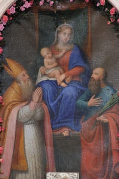 Our Lady of Health with baby Jesus and Saints, main altar in the Church of Our Lady of Health in Brajkovici, Croatia