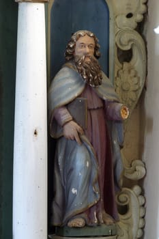 Statue of a saint on the altar of St. Stephen in the church of Our Lady of the Snows in Volavje, Croatia
