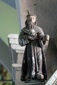 Statue of a saint on the altar of St. Stephen in the church of Our Lady of the Snows in Volavje, Croatia