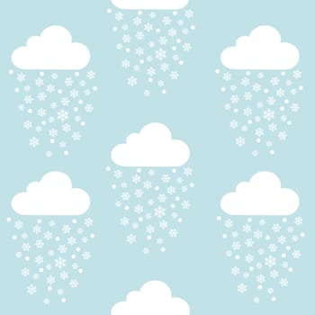Cartoon clouds with snowflakes seamless background