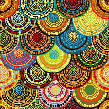 Colorful seamless ethnic pattern. Drawing circle element design with dots