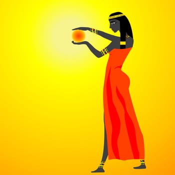 Egyptian woman holding the sun in her hand
