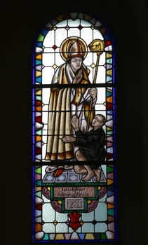 Stained glass window in the church of Exaltation of the Holy Cross in Kravarsko, Croatia