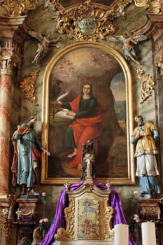 Main altar in the Church of St. John the Apostle and Evangelist in Cerje, Croatia