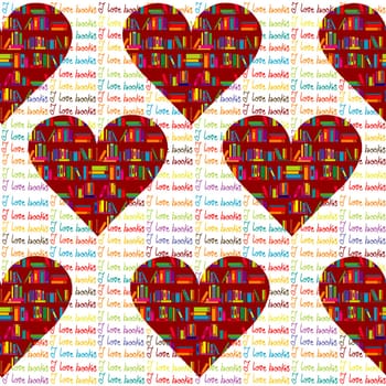 I love books seamless background with hearts made from books