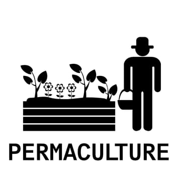 Permacilture background with farmer and raised bed
