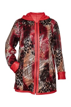 Leather coat. Stylish elegant and luxurious female red brown patterned leather jacket for woman isolated on a white background. Women fashion.
