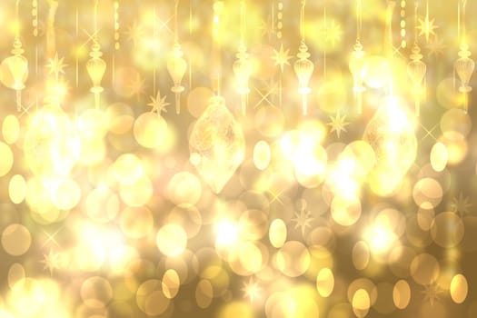 Christmas card template. Abstract festive light golden yellow white winter christmas or New Year background texture with blurred bokeh lights and stars. Beautiful backdrop.