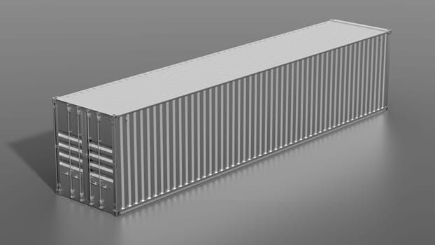 Ship cargo container 40 feet length. Grey metallic freight box. Marine olgistics, harbor warehouse, customs, transport shipping concept. 3D illustration