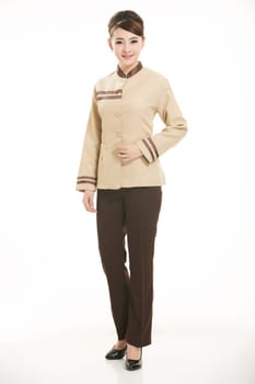 In a variety of occupation clothing cleaners stand in front of a white background